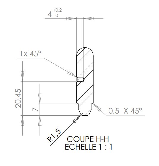 Coupe H-H : épaulement et congés
